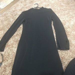 Black high neck key hole back dress